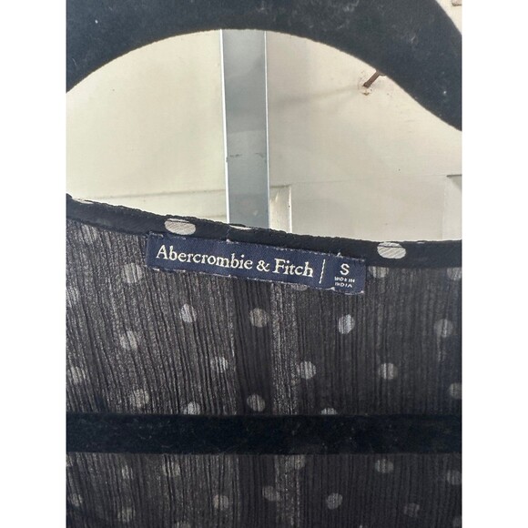 Abercrombie & Fitch Sheer Partial Lined Polka Dot Tie Front Crop Peplum Top S - Picture 6 of 7